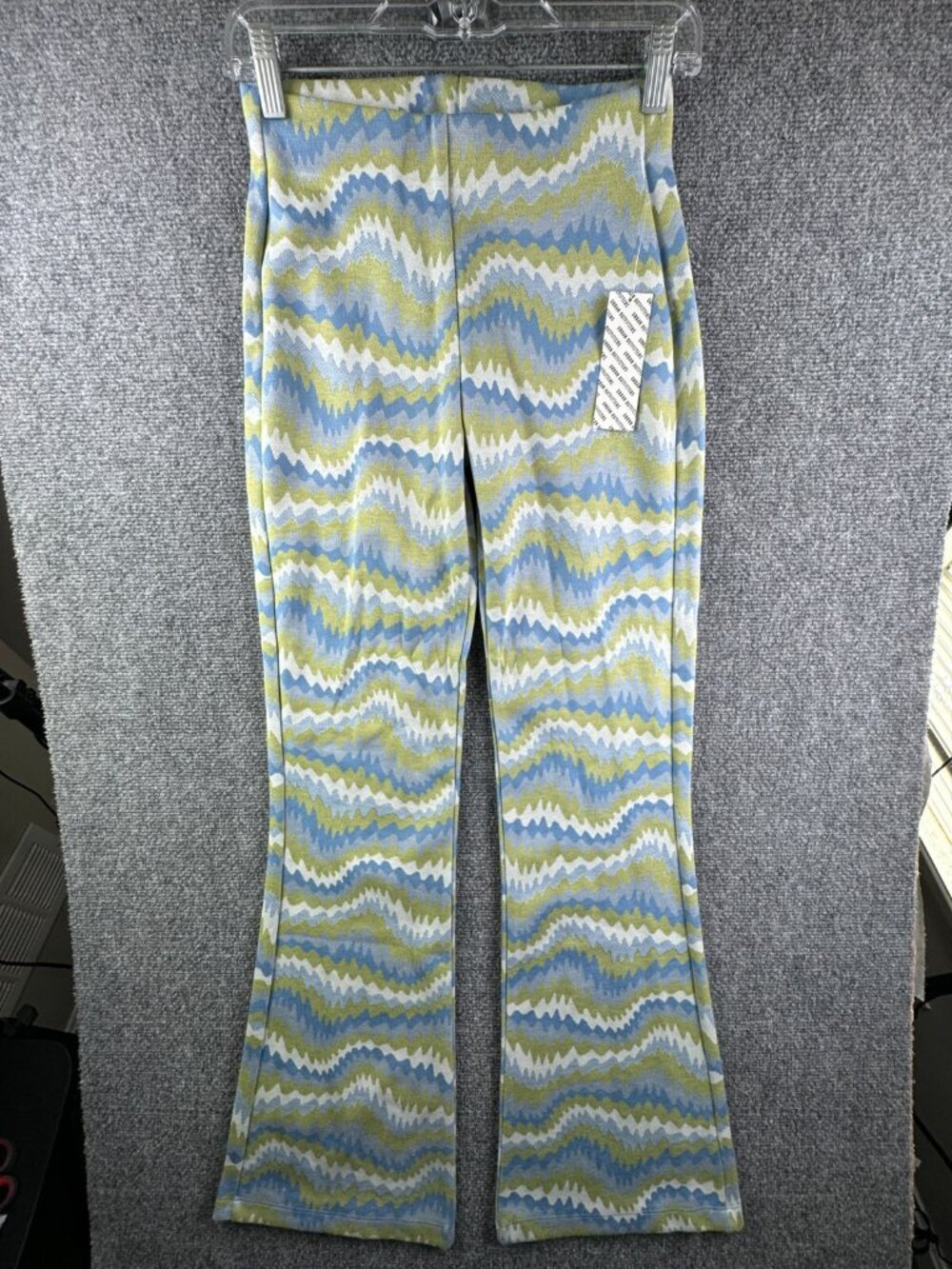 NWT Urban Outfitters Wide Leg Stretch Pants Zigzag Blue Green Small Women